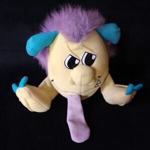 Vintage 1986 Matchbox Grumples Razzcale Toy Yellow Purple Rasberry Blowing Plush